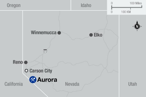 Hecla-Nevada-Aurora An image of where Aurora Nevada is located.