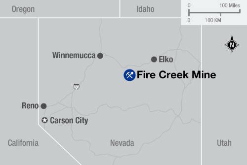 Hecla-Nevada-Fire Creek An image of where Fire Creek mine is located.